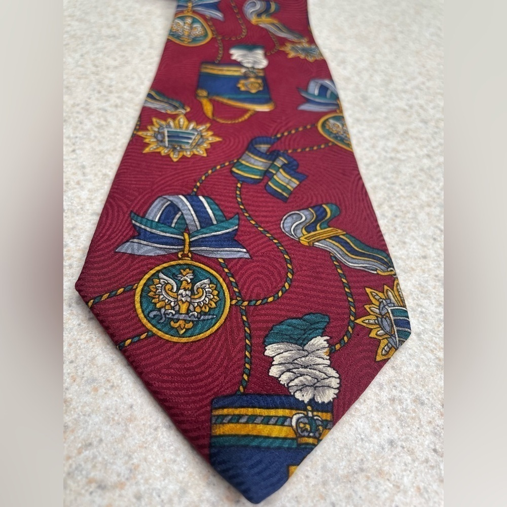 Primavera Italian Silk Tie Military Medal deep Red 57”